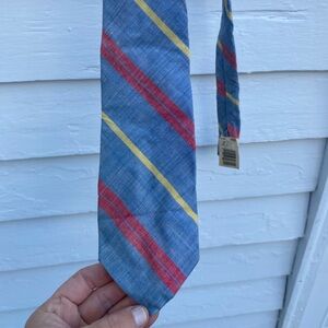 Vintage Silk Blue Classic Tie with Red and Yellow Stripes